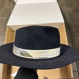 Nick Fouquet Navy Blue Suede Fedora Hat 100x Beaver fur felt Teressa Foglia NICK FOUQUET | OLIVE BRANCH HAT main image 3